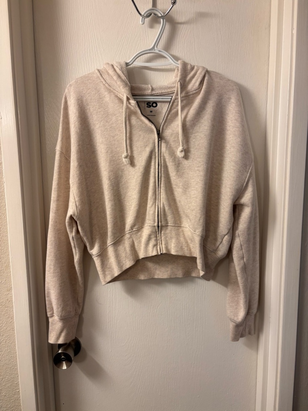 SO Cropped Zip Hoodie in Oatmeal